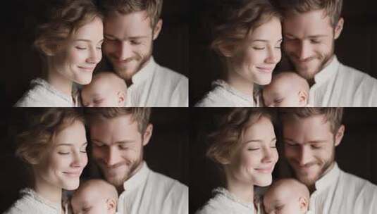 幸福家庭父母怀抱婴儿的温馨时刻高清在线视频素材下载