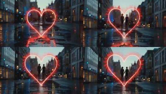 城市街道心形光影特效画面高清在线视频素材下载