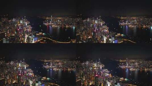 香港维多利亚港夜景航拍高清在线视频素材下载