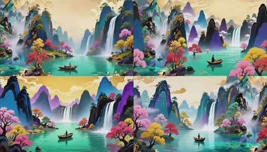 古风山水 瀑布流水高清在线视频素材下载