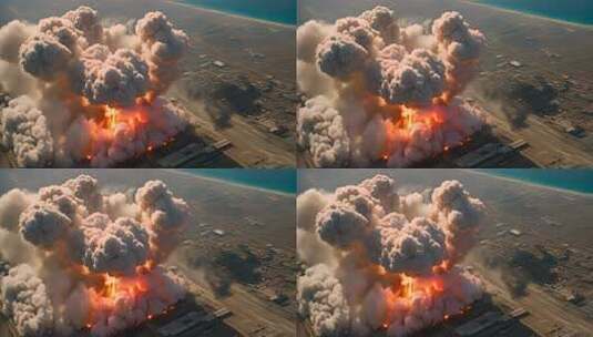 城市上空爆炸烟雾俯瞰画面高清在线视频素材下载