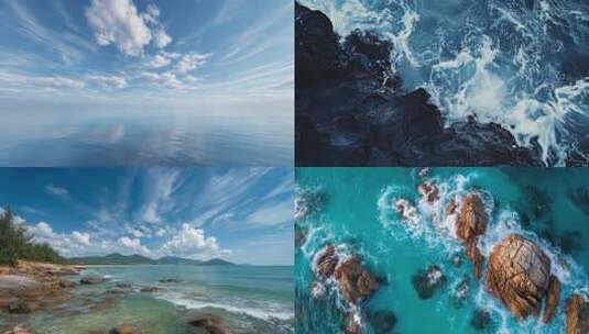 广阔大海海浪拍打岩石高清在线视频素材下载