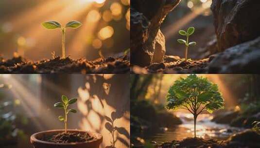 岩石间幼苗生长特写高清在线视频素材下载