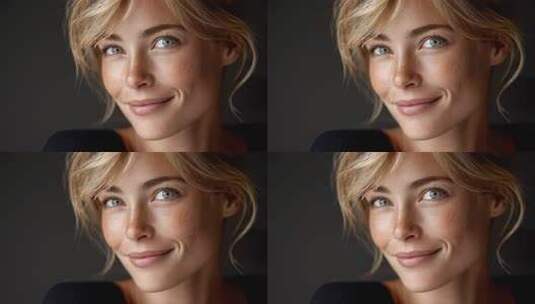 自信迷人的金发雀斑女孩微笑特写高清在线视频素材下载