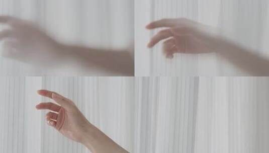 手部触摸白色纱帘素材高清在线视频素材下载