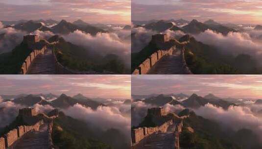 古长城万里长城航拍云海长城日出长城云雾高清在线视频素材下载