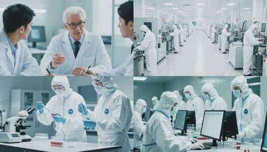 实验室人员操作显微镜与科技设备场景高清在线视频素材下载