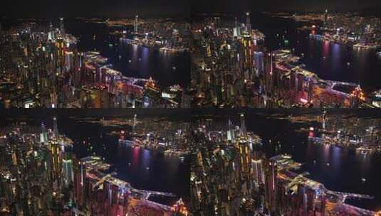 香港维多利亚港夜景航拍高清在线视频素材下载