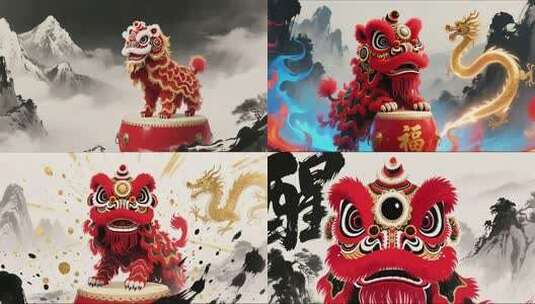 祥龙醒狮贺新春合集高清在线视频素材下载