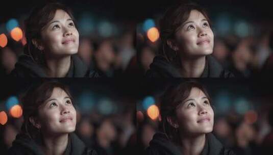 仰望星空的年轻女性眼中充满希望高清在线视频素材下载