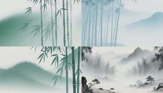 超宽屏中国风水墨画竹林意境背景高清在线视频素材下载