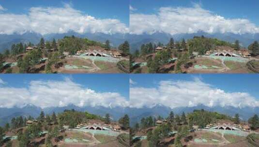 阿鲁腊卡山间度假村与雪山风景高清在线视频素材下载