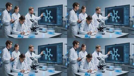 实验室科研人员探讨实验数据高清在线视频素材下载