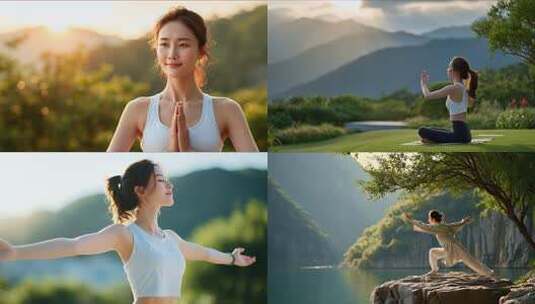 年轻女性练习瑜伽和冥想高清在线视频素材下载