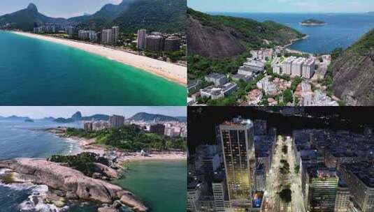 巴西里约热内卢海滩城市建筑鸟瞰全景高清在线视频素材下载
