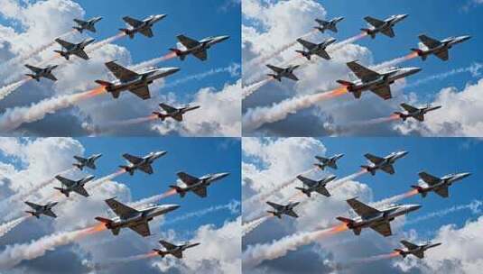 多架战斗机空中编队飞行高清在线视频素材下载