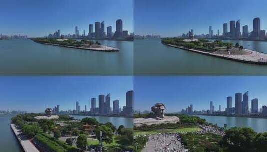 长沙橘子洲景区橘子洲大气航拍高清在线视频素材下载