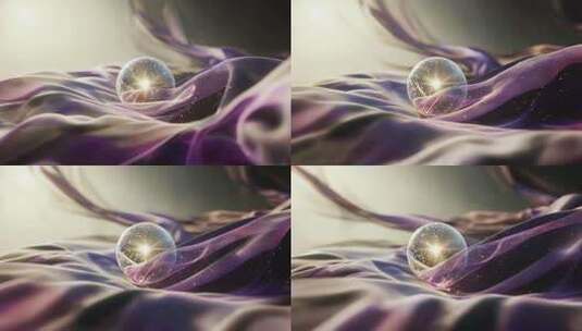 梦幻粒子球体与流动绸带高清在线视频素材下载