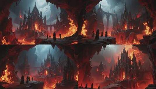 魔幻城堡洞穴火焰场景高清在线视频素材下载