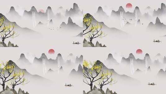 中式水墨山水风景画面高清在线视频素材下载