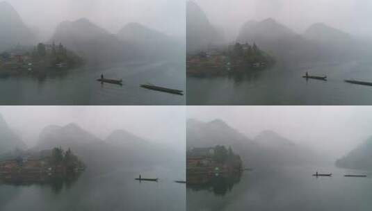 神秘湘西首八峒村小船划过酉水河高清在线视频素材下载