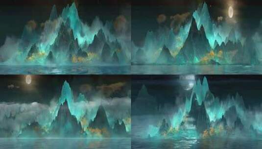 梦幻山水夜景背景素材高清在线视频素材下载