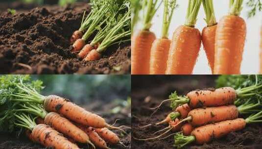 新鲜胡萝卜采摘与细节特写展示高清在线视频素材下载