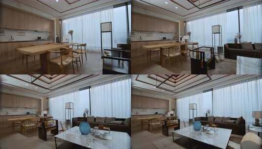 室内设计现代简约客厅与开放式厨房设计高清在线视频素材下载