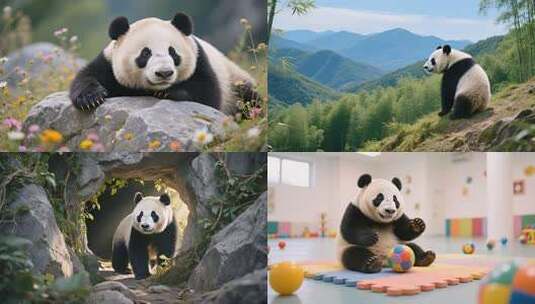 熊猫保护区自然栖息地 熊猫的悠闲生活片头高清在线视频素材下载
