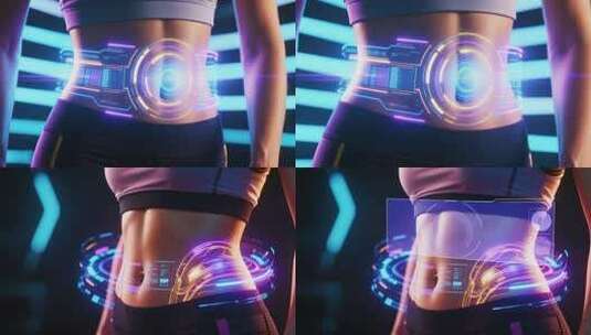 女性腹部科技感动画效果高清在线视频素材下载