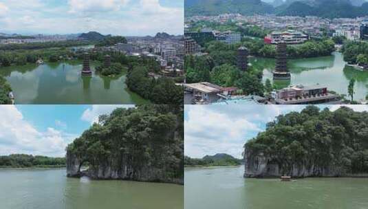 桂林象鼻山两江四湖航拍高清在线视频素材下载