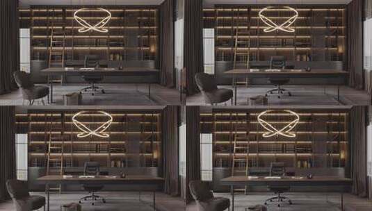 现代风格书房室内陈设高清在线视频素材下载