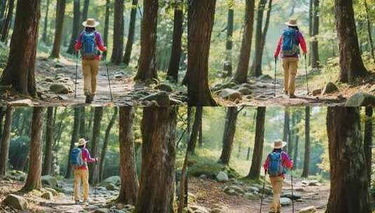 森林中徒步旅行者背影高清在线视频素材下载
