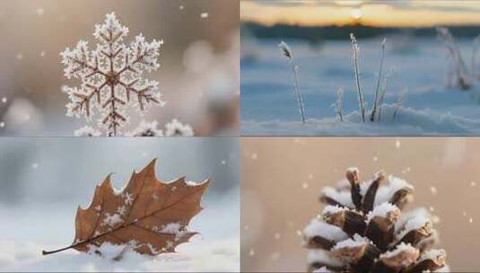 雪地里的阳光与生机合集高清在线视频素材下载
