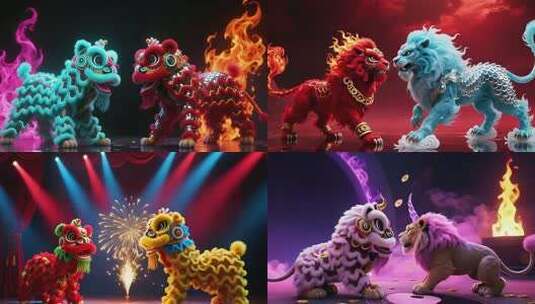 国潮醒狮动态视频高清在线视频素材下载