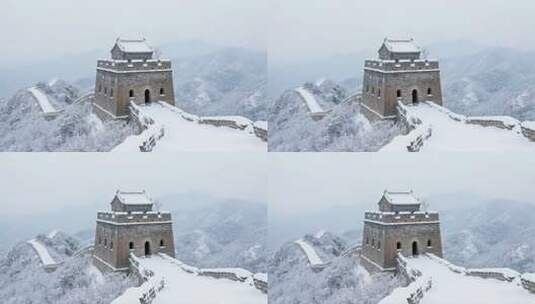 长城雪景全景高清在线视频素材下载