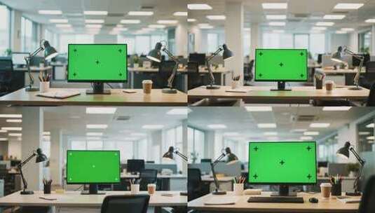 办公室绿屏电脑工作场景高清在线视频素材下载