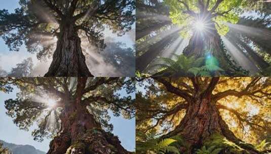 参天大树巨大的数阳光高清在线视频素材下载