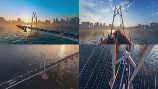 港珠澳大桥和行走的车辆高清在线视频素材下载