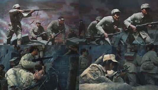 战士打仗战场战斗持枪冲锋画面高清在线视频素材下载