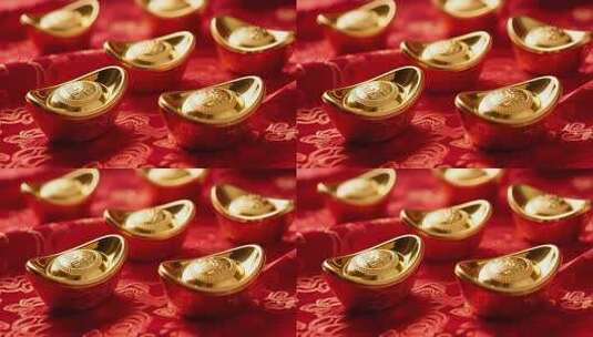 红布上的金元宝特写高清在线视频素材下载