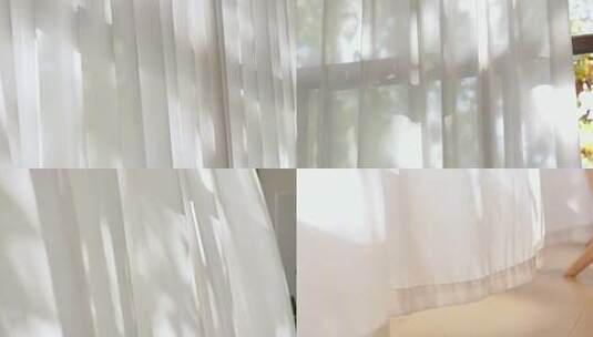 下午暖阳 飘逸窗帘光影升格高清在线视频素材下载