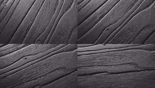 黑色木纹肌理特写深色木板纹理背景碳化木头高清在线视频素材下载