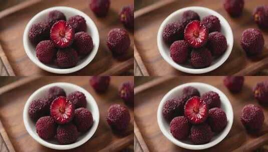 碗中新鲜杨梅特写高清在线视频素材下载