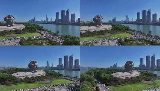 长沙橘子洲景区橘子洲大气航拍高清在线视频素材下载