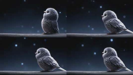 夜幕下毛茸茸小鸟的可爱凝视高清在线视频素材下载