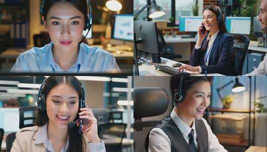 女性客服办公室工作近景高清在线视频素材下载