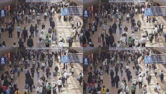 4K城市火车站密集的人流出行升格实拍高清在线视频素材下载