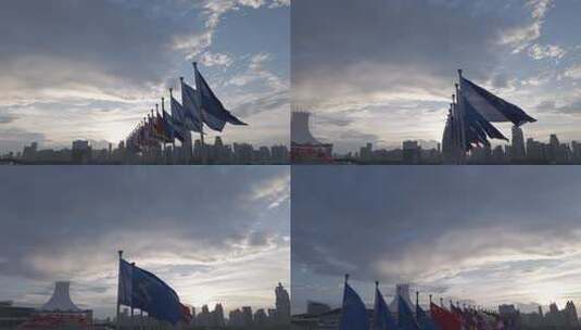 航拍南宁东盟国际会展中心夕阳东盟博览会高清在线视频素材下载