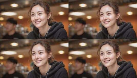 咖啡厅里自信微笑的年轻女性高清在线视频素材下载